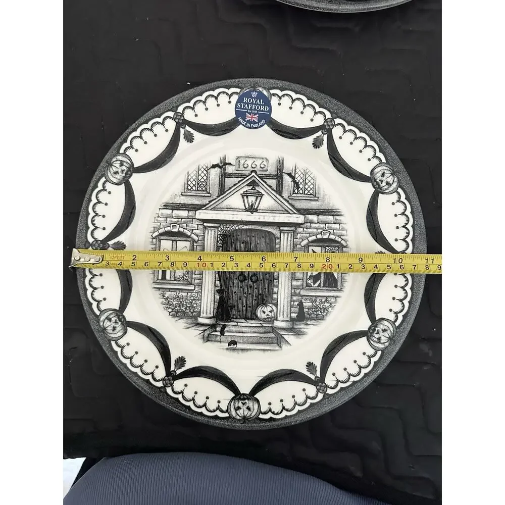 2 Royal Stafford Halloween Spookyville Haunted Home 11” Dinner Plates New w/ Tag